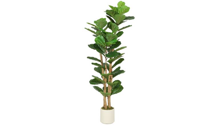 HOMCOM 5FT Artificial Fiddle Leaf Fig Tree with Solid Wood Trunks- Green