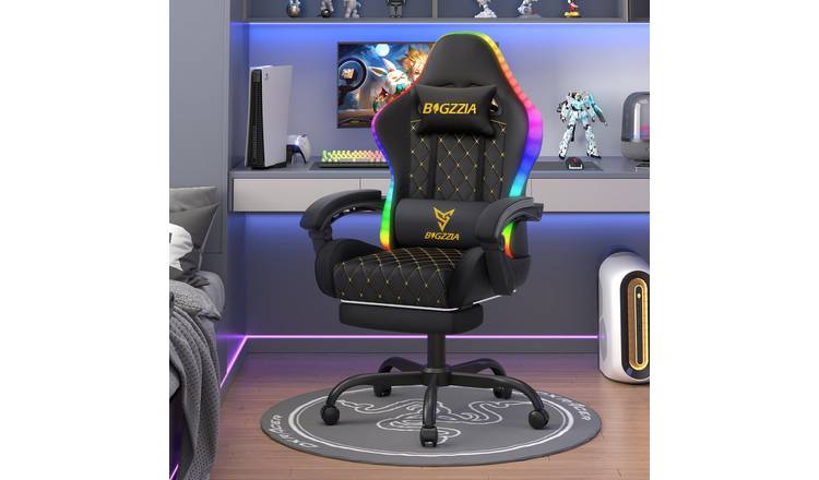 Rattantree RGB LED PU Leather Gaming Chair with Footrest - Black