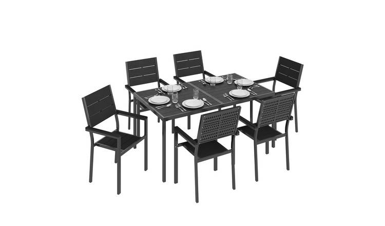 Outsunny 6 Seater Metal Garden Dining Set - Black