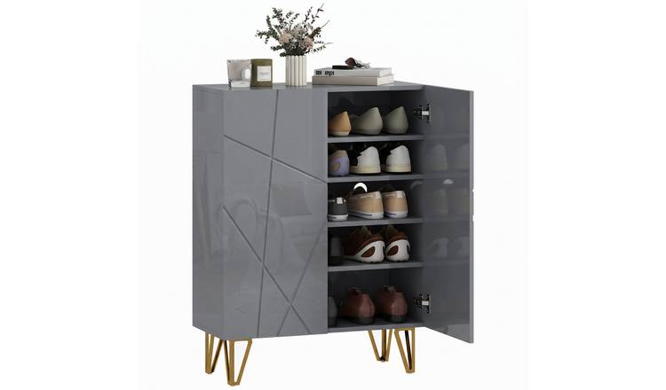 HOMCOM Soft Close Hinges Slim Shoe Storage Cabinet - Grey