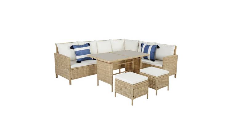 HomeGardenDirect Thalia 8 Seater Corner Sofa Set With Glass Tabletop - Natural