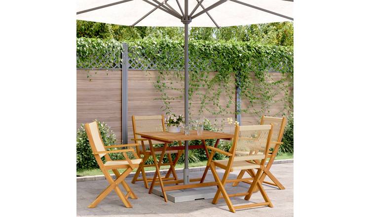 Walplus 5 Piece Acacia Wood Folding Garden Dining Set - Beige - 90 x 90 x 75 cm