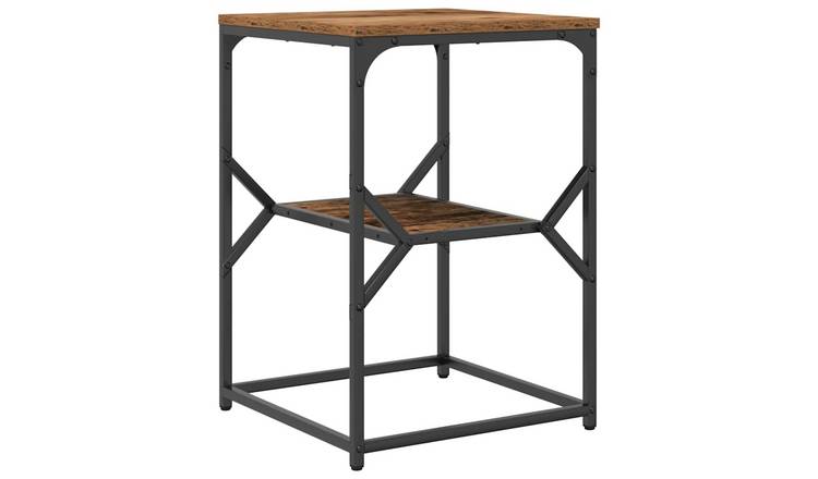 Walplus Engineered Wood and Steel Side Table - Dark Wood - 41 x 40 x 60 cm