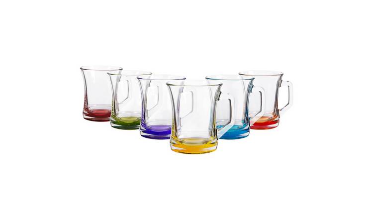 LAV Zen+ Coloured Base Glass Coffee Mugs - 225ml - Multicolour - Pack of 6