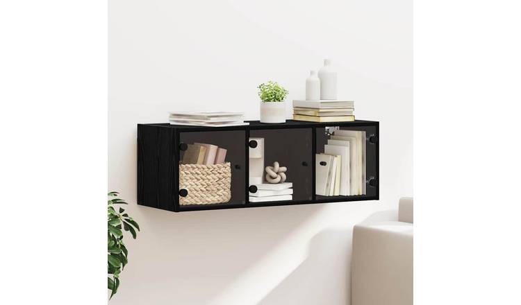 Walplus Engineered Wood Glass Door Wall Cabinet - Black Ash - 102 x 37 x 35 cm