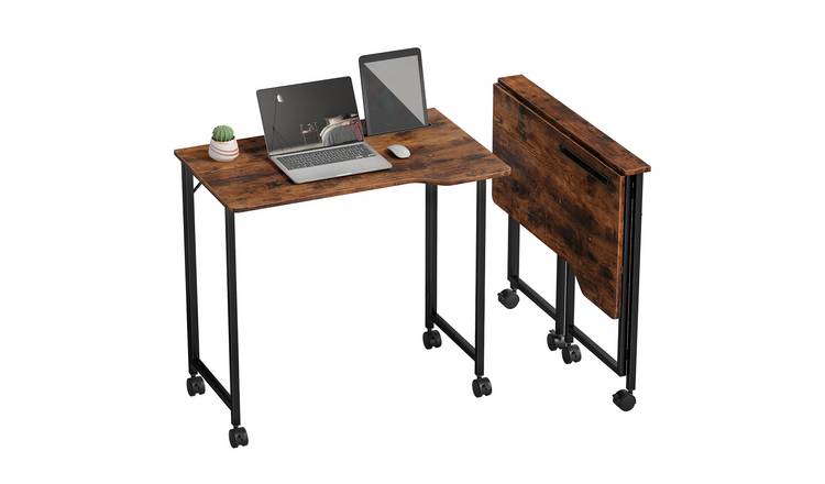 HOMCOM Foldable Computer Desk with Device Slot - Rustic Brown