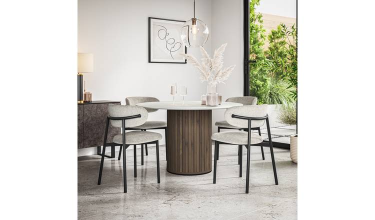 Furniture Online Arlo Myla Marble Top w Wal Legs Dining Table & 4 Grey Chairs