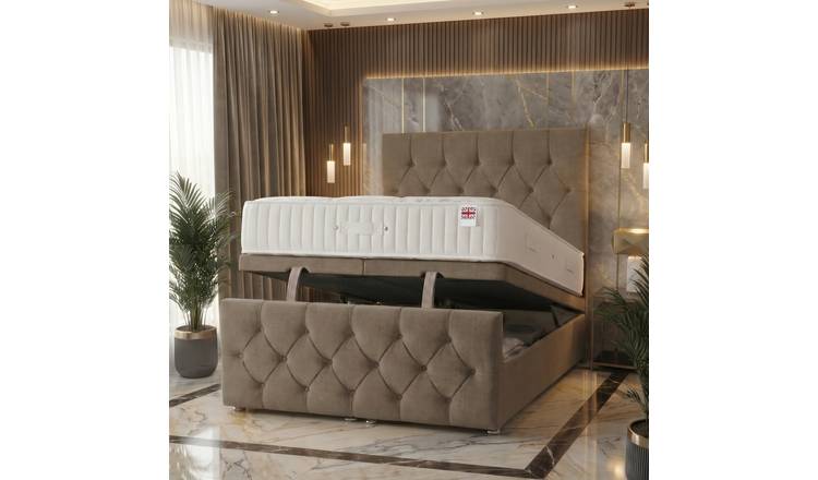 Somnior Chester Linen Small Double Ottoman Bed with Ortho Mattress - Wheat