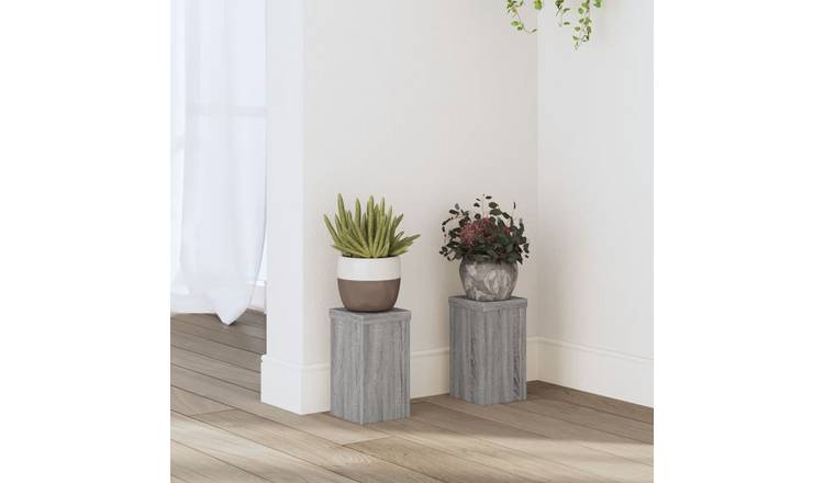 Walplus Pack of 2 Engineered Wood Plant Stand - Grey Sonoma - 10 x 10 x 18 cm