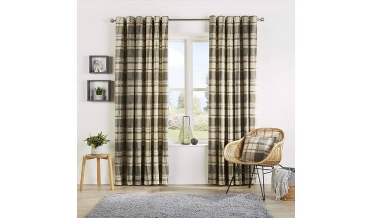 New Edge Blinds Grey Check Eyelet Curtains - 117cm x 137cm
