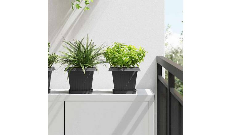 Walplus Pack of 24 Plastic Square Garden Planter Tray - Black - 15 x 15 x 2 cm