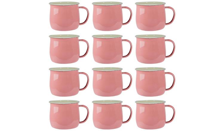 Argon Tableware Coloured Enamel Belly Mugs - 375ml - Pink/Cream - Pack of 12