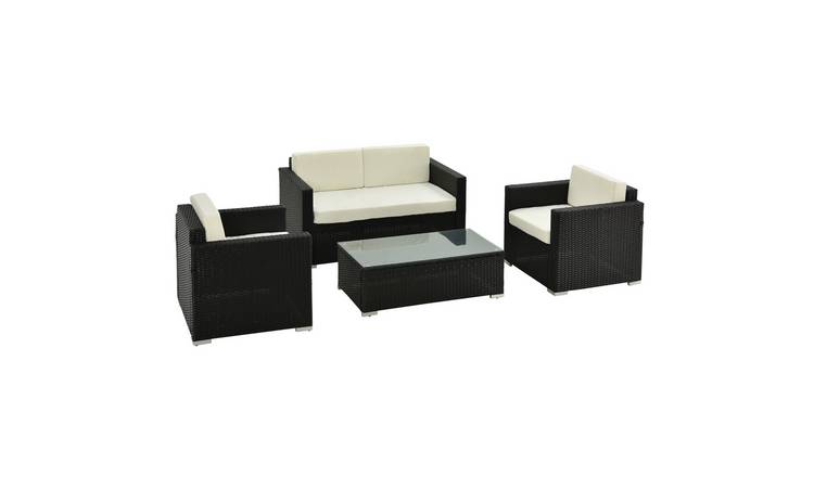 Outsunny Rattan Cushioned Sofa Set - Black