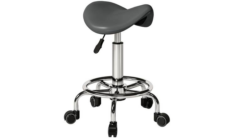 HOMCOM PU Leather Adjustable Rolling Salon Chair for Massage - Grey