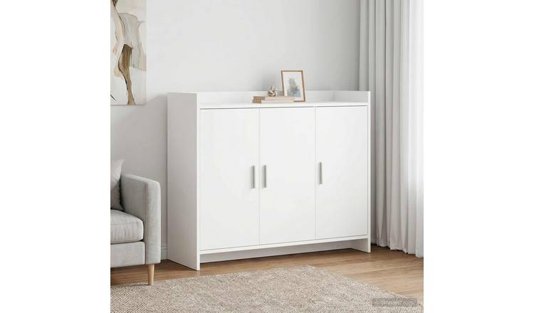 Walplus 3 Door Rectangular Engineered Wood Sideboard - White - 98.5 x 33 x 80 cm