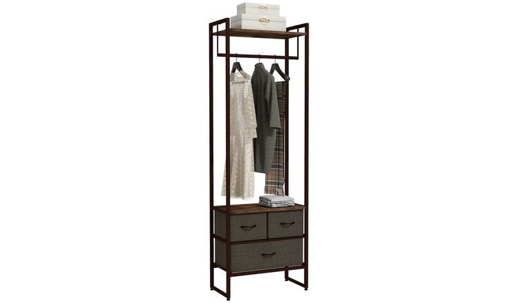 HOMCOM 3 Fabric Drawers Free Standing Clothes Rail - Rustic Brown