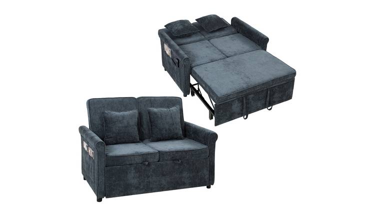 HOMCOM 3-in-1 Convertible Pull Out Double Sleeper Sofa - Dark Blue