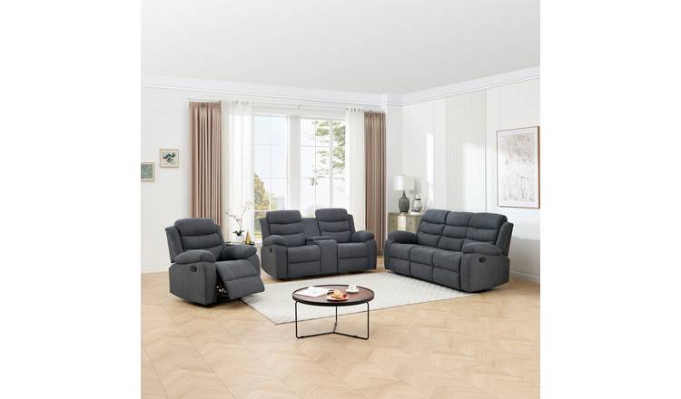 Furniture Online Boston Manual Recliner Fabric 1+2+3 Seater Sofa Set - Grey