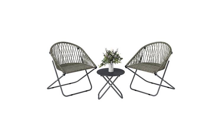 Outsunny 2 Seater Rattan Foldable Garden Bistro Set - Grey