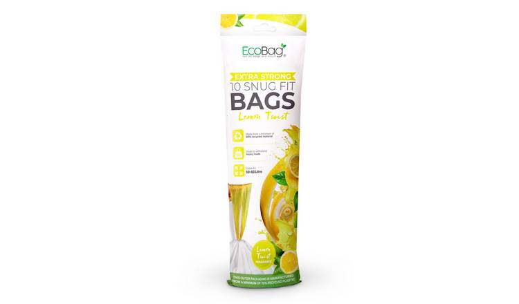 EcoBag 60L Lemon Scented Extra Strong Kitchen Drawstring Bin Liners - Pack of 10