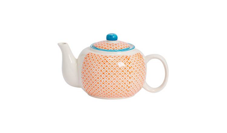 Nicola Spring Hand-Printed Teapot - 820ml - Orange