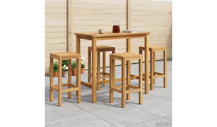 Walplus 5 Piece Solid Teak Outdoor Bar Set - Untreated - 110 x 60 x 105 cm