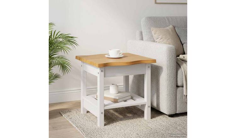 Walplus Solid Pine Side Table - White - 50 x 50 x 45.5 cm