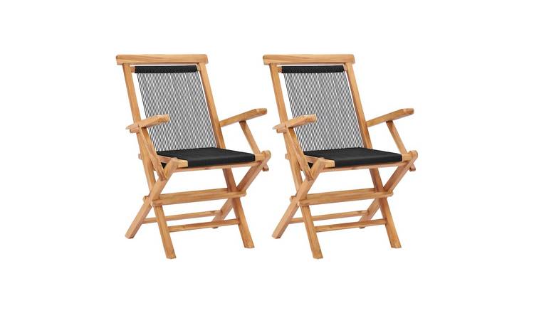 Walplus 2 Piece Solid Teak Wood Folding Chairs - Black - 56 x 62 x 90 cm