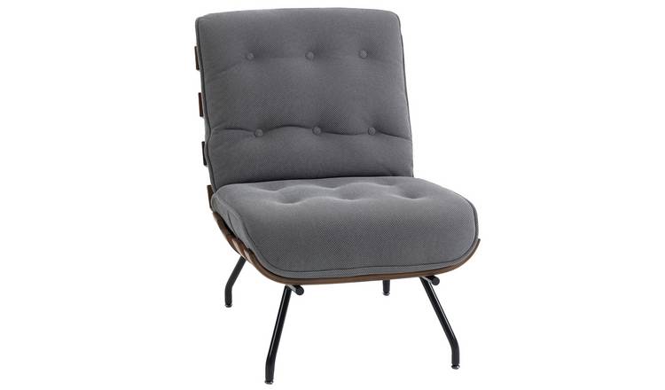 HOMCOM Linen-look Fabric Accent Chair with Spring Cushion - Dark Grey