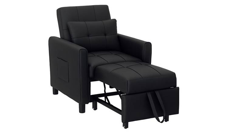 HOMCOM Single Pull Out Chair Bed with Adjustable Backrest - Black