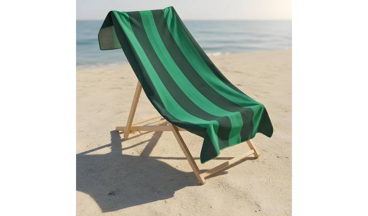 OHS Vertical Stripe Microfibre Beach Towel - Green