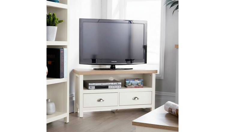 Home Source Avon Corner TV Stand with 2 Drawers - Cream