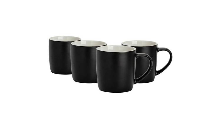 Argon Tableware Matt Coloured Coffee Mugs - 350ml - Black - Pack of 4