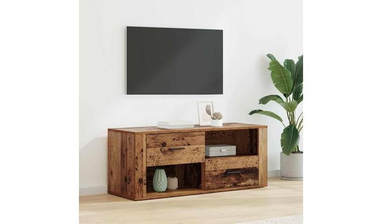 Walplus 2 Drawer Engineered Wood TV Cabinet - Old Wood - 100 x 35 x 40 cm