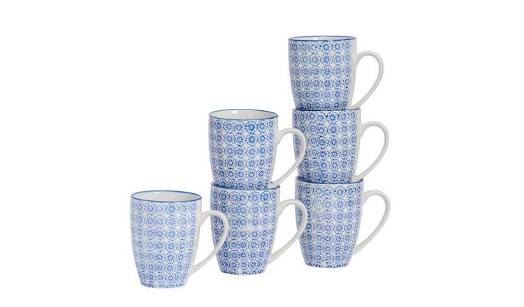Nicola Spring Nicola Spring Hand-Printed Mug - 330ml - Navy - Pack of 6