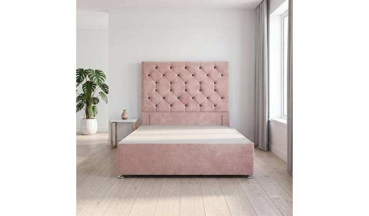 Somnior Diamante Velvet 2FT6 Small Single Divan Bed Base - Pink