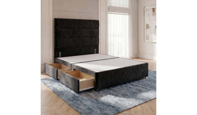 Somnior Regent Velvet Single 2 Drawer Divan Bed 54" Headboard - Black