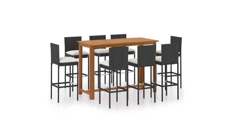 Walplus 9 Piece Poly Rattan Garden Bar Set - Black - 150 x 70 x 105 cm