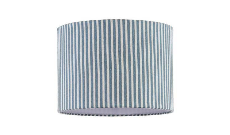 Happy Homewares Dusty Blue Thin Striped Linen Fabric Lampshade - 25cm