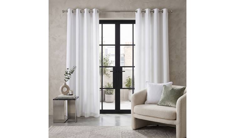 Homescapes Off White Plain Cotton Eyelet Curtains - 117cm x 137cm