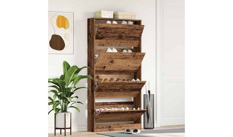Walplus Engineered Wood Shoe Cabinet - Old Wood - 80 x 21 x 163.5 cm