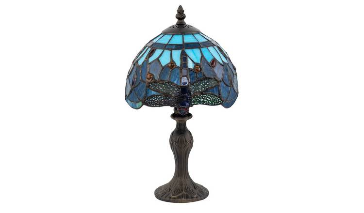 Happy Homewares Handmade Midnight and Sky Blue Stained Glass Table Lamp - 22cm