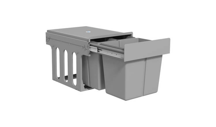 HOMCOM 31L Soft Close Under Sink Bin with Removable Buckets - Light Grey
