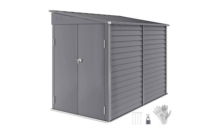 Outsunny Metal Garden Shed with Foundation Kit and Lockable Doors - Grey