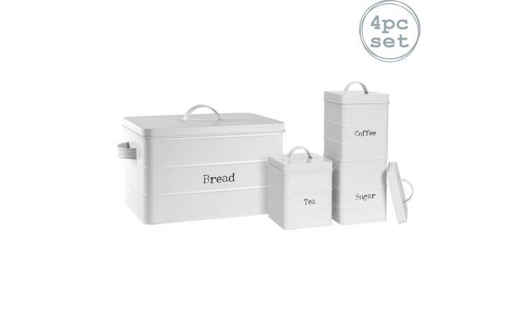 Harbour Housewares 4 Piece Vintage Metal Kitchen Canisters Set - White - 40cm