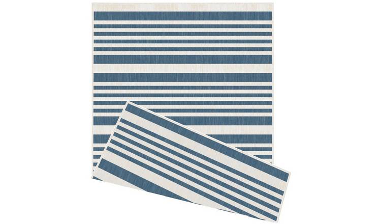 The Rugs Blue Duo Weave Modern Stripes Reversible Rug - 120 x 170cm