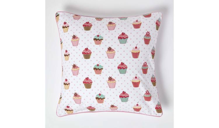 Homescapes Pink Cotton Cup Cakes Cushion Cover - 60 x 60 cm