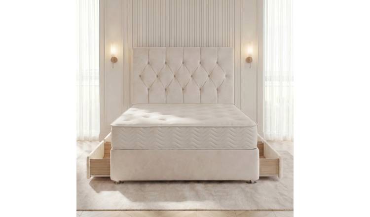 Somnior Chester Velvet Super King 4 Drawer Open Coil Divan Bed Set - Ivory