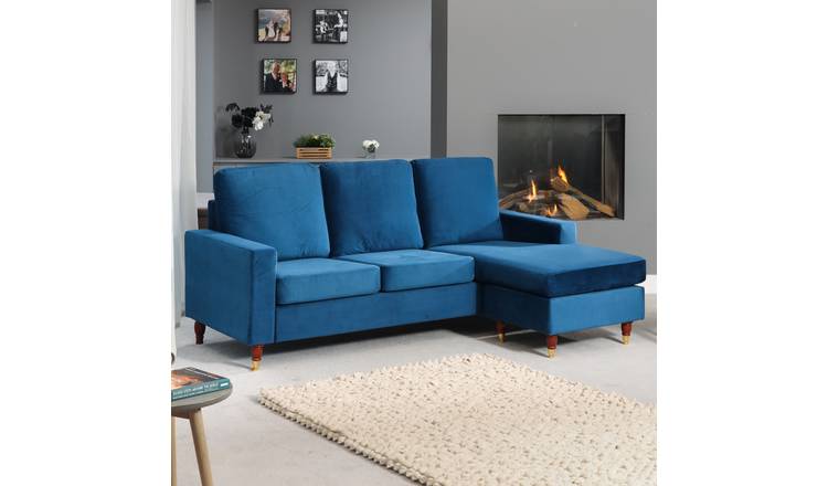 Artemis Home Hendrick Velvet Reversible Corner Sofa - Blue