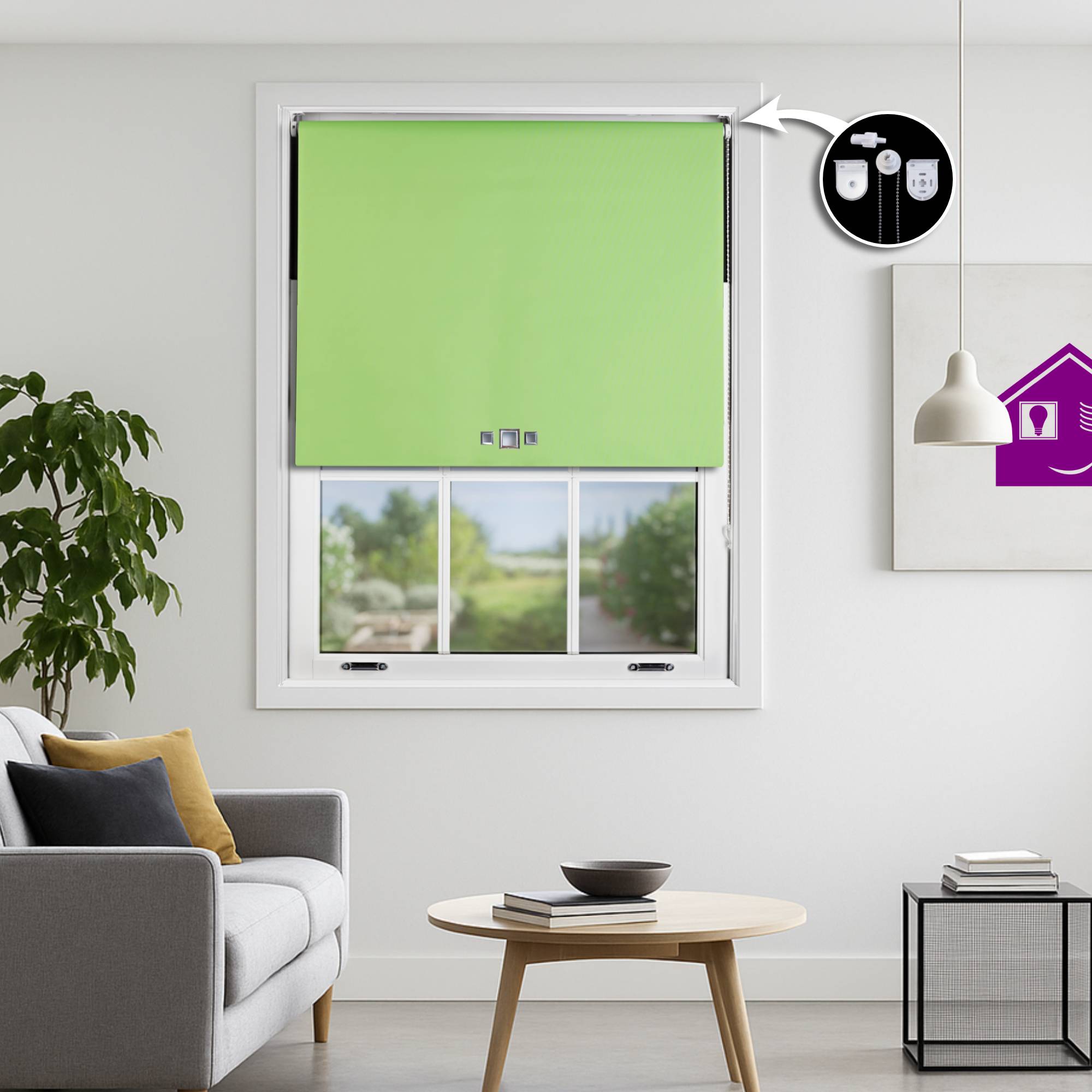 Furnished Lime Blackout Roller Blind Triple Square Eyelets - 235 x 210cm - Image 1